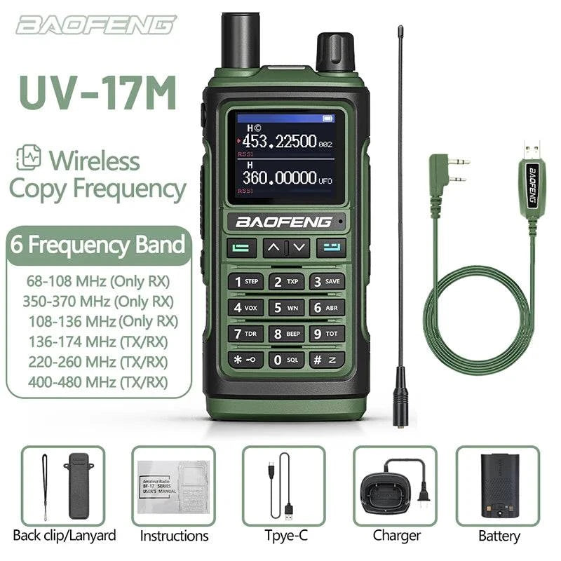 Baofeng UV-17M Full Air Band Walkie Talkie Multi-band Wireless Copy Frequency Type-C Long Range UV 5R 17 Pro Ham Two Way Radio-WAYBIKER