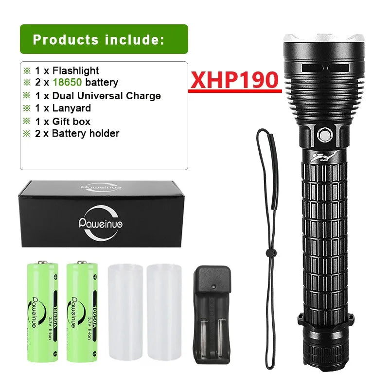 Newest XHP190 Professional Diving Flashlight IPX8 Underwater Lamp High Power LED Flashlights Powerful Scuba Diving Torch Lantern-WAYBIKER