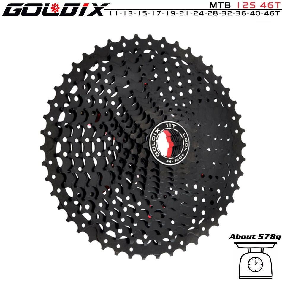GOLDIX Black MTB Cassete 8/9/10/11/12 Speed 40/42/46/50/50T K7 8/9/10/11/12v Bicycle Freewheel Bicycle Sprocket for Shimano/SRAM-WAYBIKER