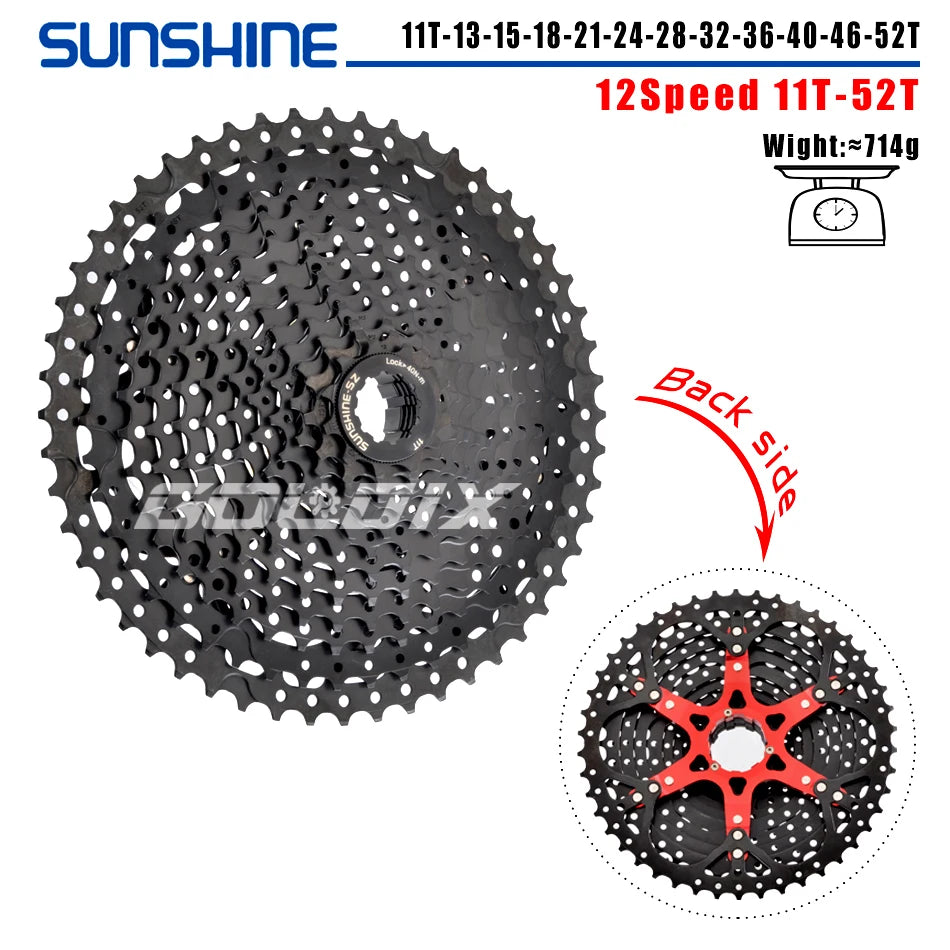 SUNSHINE MTB Cassette 8/9/10/11/12 Speed 40/42/46/50/52T Black K7 Cassette Sprocket for SHIMANO HG Structure
