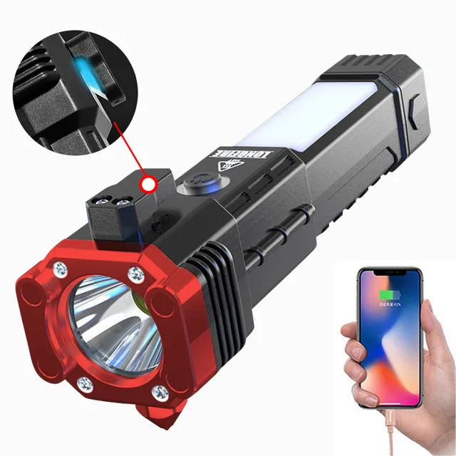 4 IN 1 COB Super Bright Safety Hammer Lifesaving USB Charging with Magnet Multifunctional Strong Light Flashlight Camping Torch-WAYBIKER