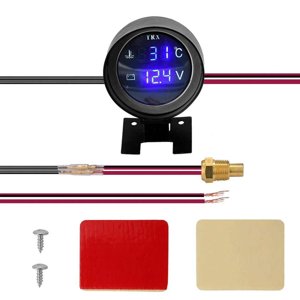Car 2 in 1 Water Temp Gauge/Voltmeter with Temperature Sensor Round Led Digital Car Truck Gauge 12V/24V-WAYBIKER