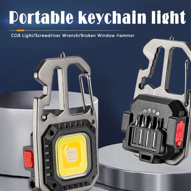 Mini LED Flashlight Work Light Outdoor Camping Light COB Keychain Light Portable Pocket Wrench Screwdriver Safety Hammer-WAYBIKER
