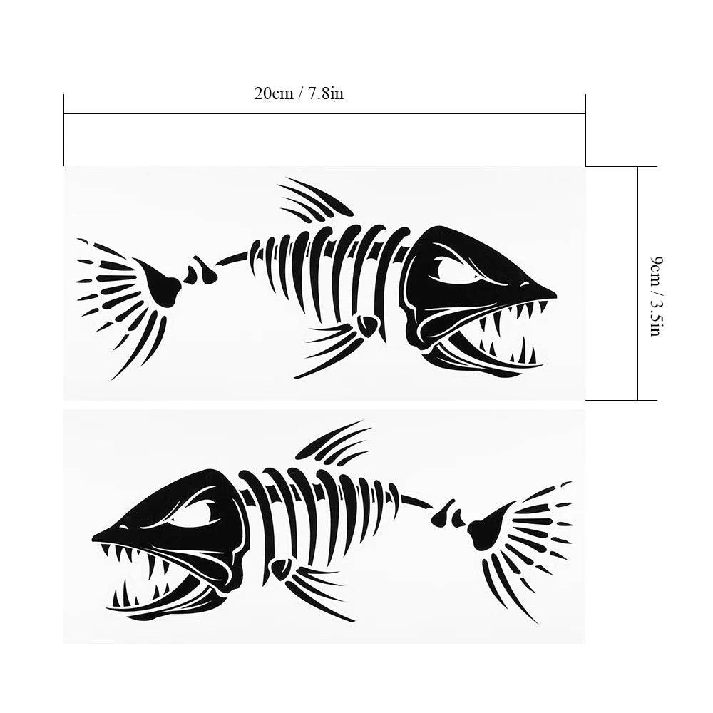 2 Pieces Fish Teeth Mouth Stickers Skeleton Fish Stickers Graphics Accessories for Kayak Fishing Boat Canoe Dinghy Window Car-WAYBIKER