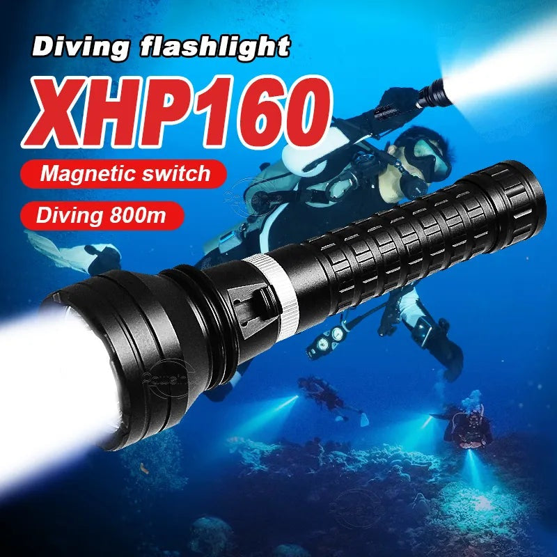 Super Bright XHP160 Diving Flashlight Led Rechargeable 800M Underwater Lamp IPX8 Waterproof Professional Scuba Diving Lantern-WAYBIKER