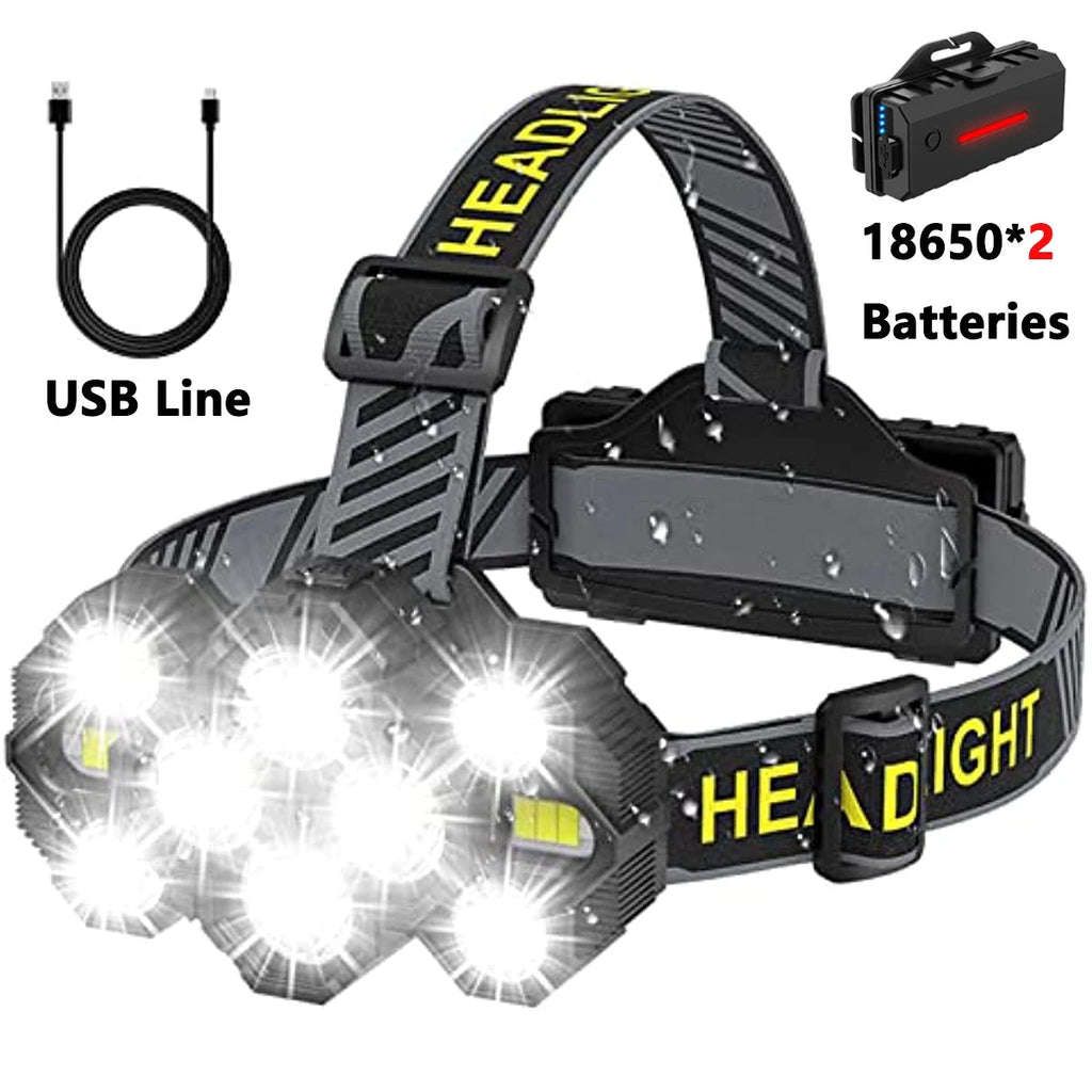 10 LED USB Rechargeable High Power High Lumen Super Bright Head Lamp Powerful Waterproof Head Light with Red Light Fishlight