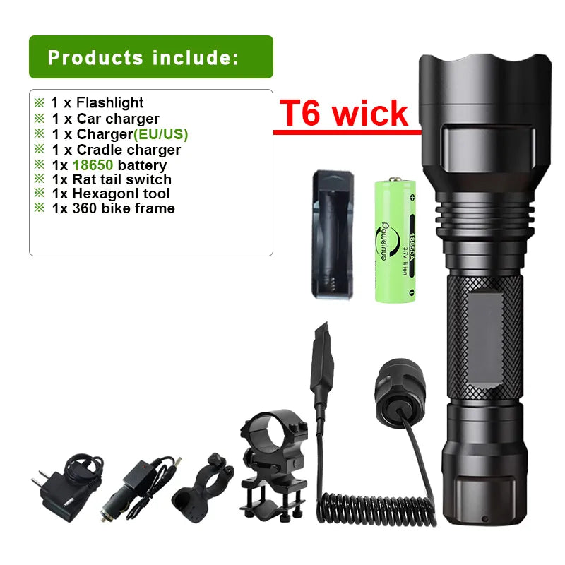2023 Tactical Flashlight Rechargeable Led Flashlight Free Shipping Army Tactical Light Powerful Torch High Power Led Flashlights