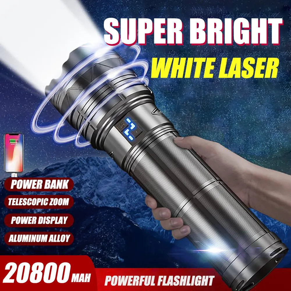 Super Bright LED Flashlight Zoom Long Range Tactical Torch USB Rechargeable With Power Display Outdoor Camping Hiking Lantern-WAYBIKER