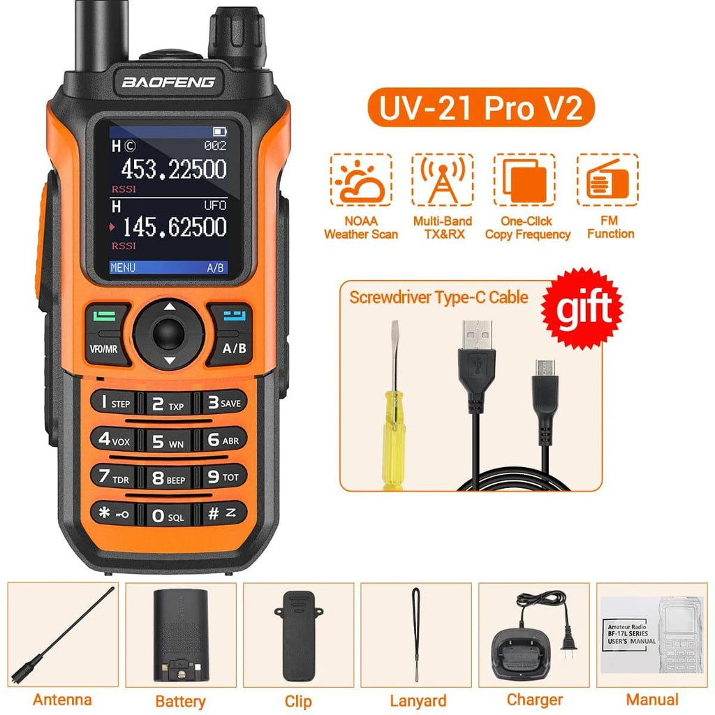 Baofeng UV-21 Pro V2 Walkie Talkie Wireless Copy Frequency Type-C Charger Long Range Waterproof Flashlight UV-5R Ham Radio-WAYBIKER