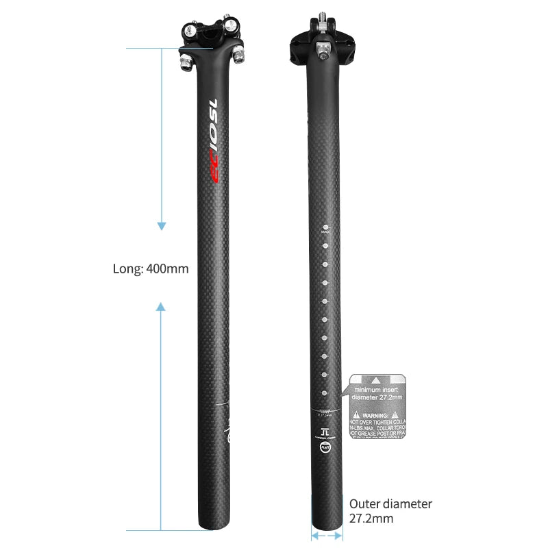 Matte Bicycle Seatpost Carbon 27.2/30.8/31.6*350/400mm Mountain Road Bike Seat Post 3K Carbon Seat Tube Bicycle Parts