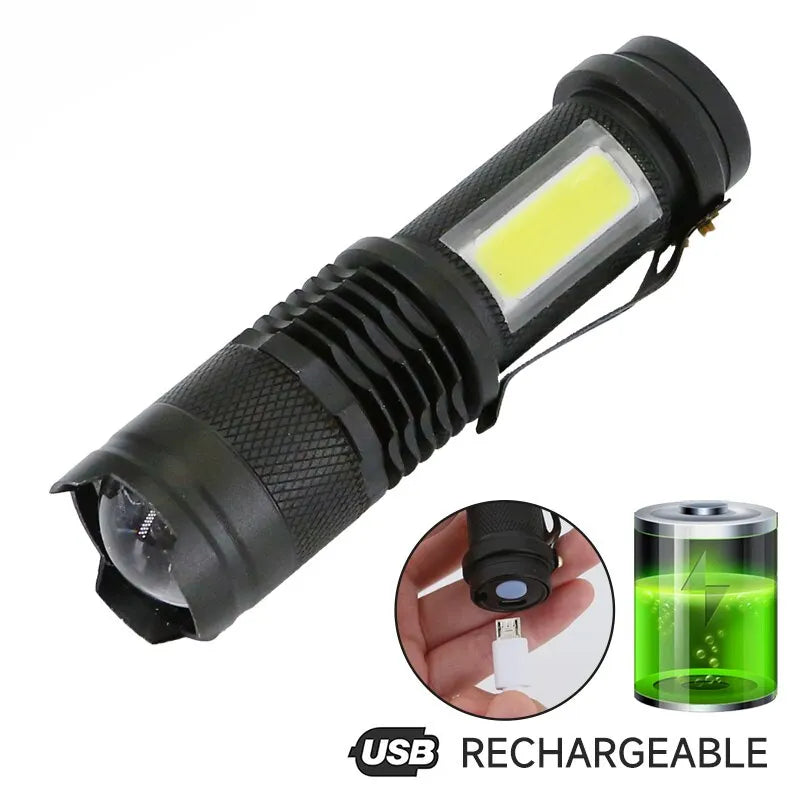 Mini Rechargeable LED Flashlight Use XPE COB Lamp Bead Double Light Source Flashlight for Adventure Camping Fishing-WAYBIKER