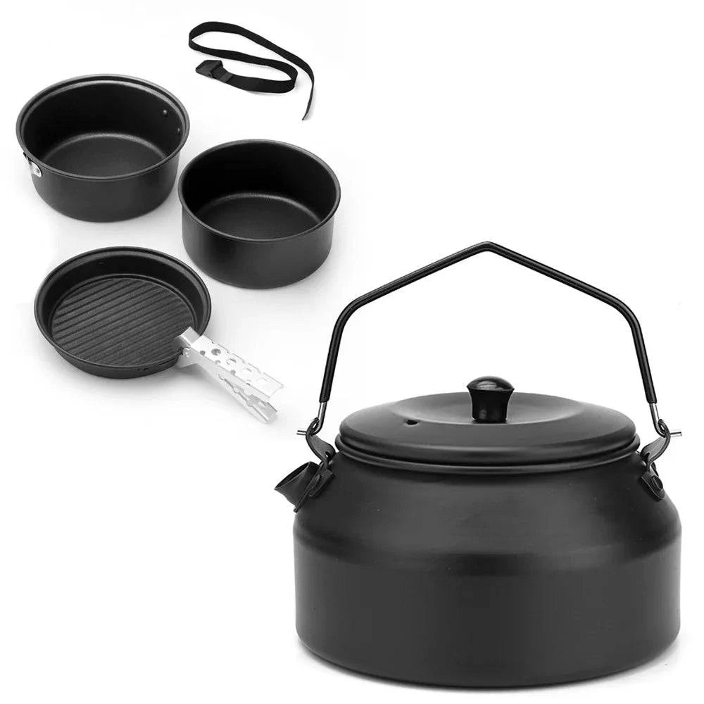Cooking Pots Pans Kettle Set Lightweight Portable Camping Cookware Mess Kit for Camping Hiking Picnic-WAYBIKER
