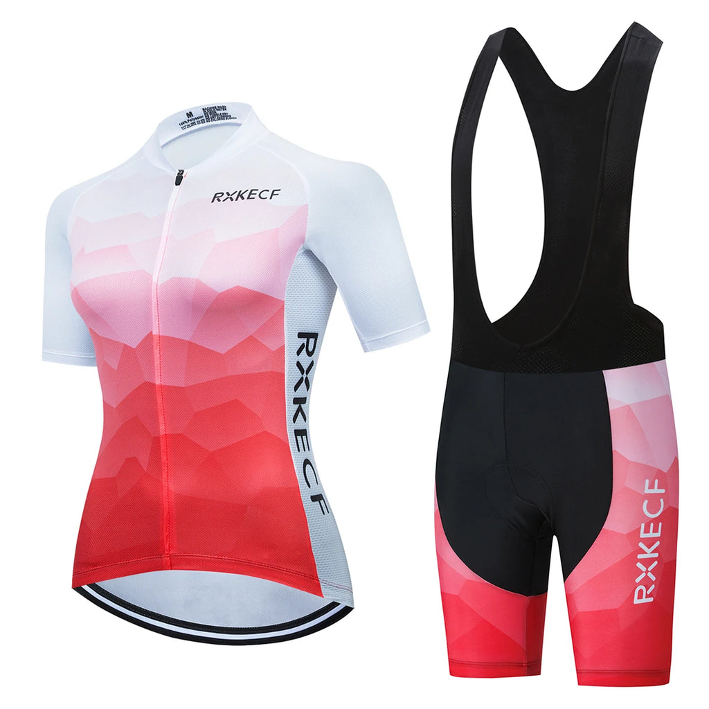 RXKECF Pro 2023 Woman Short Sleeve Cycling Jersey Set Sports Outfit Bike Clothing Kit Mtb Maillot Cyclist Bicycle Clothes