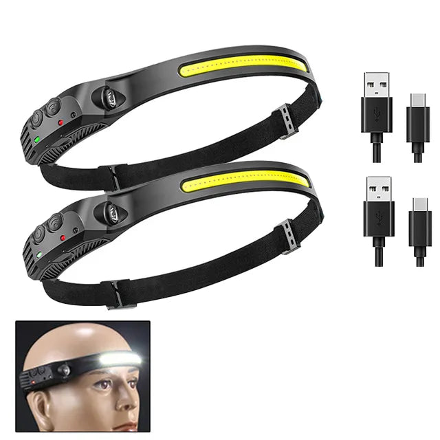 Powerful LED Induction Headlamp Built in Battery USB Rechargeable Waterproof Headlight Outdoor Night Running Camping Search Lamp-WAYBIKER