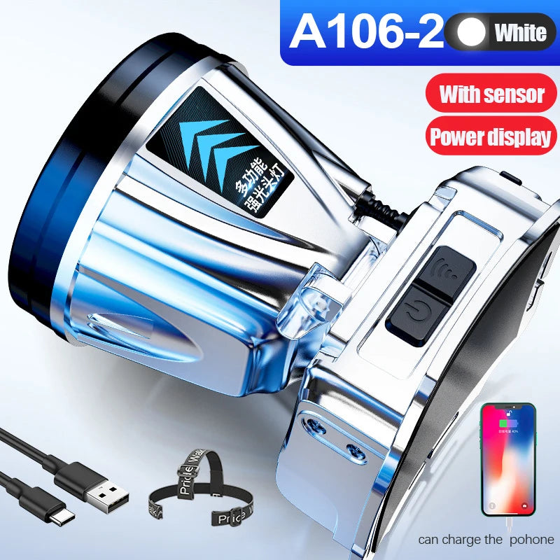 Headlamp High Power Super Bright Rechargeable Outdoor Fishing Camping Hiking Led Flashlights Waterproof Headwear Headlights-WAYBIKER