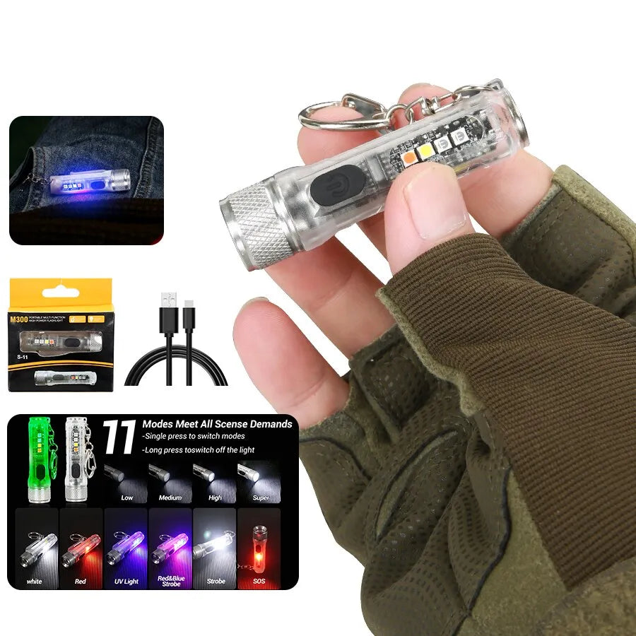 Mini Keychain Flashlight LED Rechargeable Torch Portable Magnetic USB Charging Flashlight High Power Camping Long Range Lantern