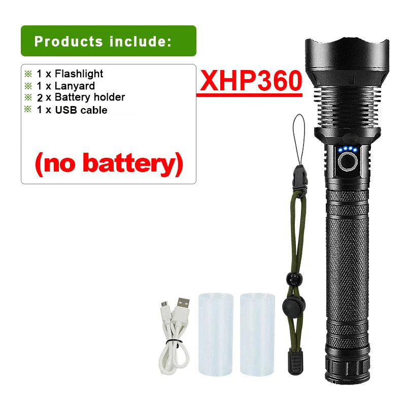 Paweinuo XHP360 Powerful Led Flashlight High Power Rechargeable Torch Usb Tactical Flashlight IPX6 Waterproof Zoomable Hand Lamp-WAYBIKER