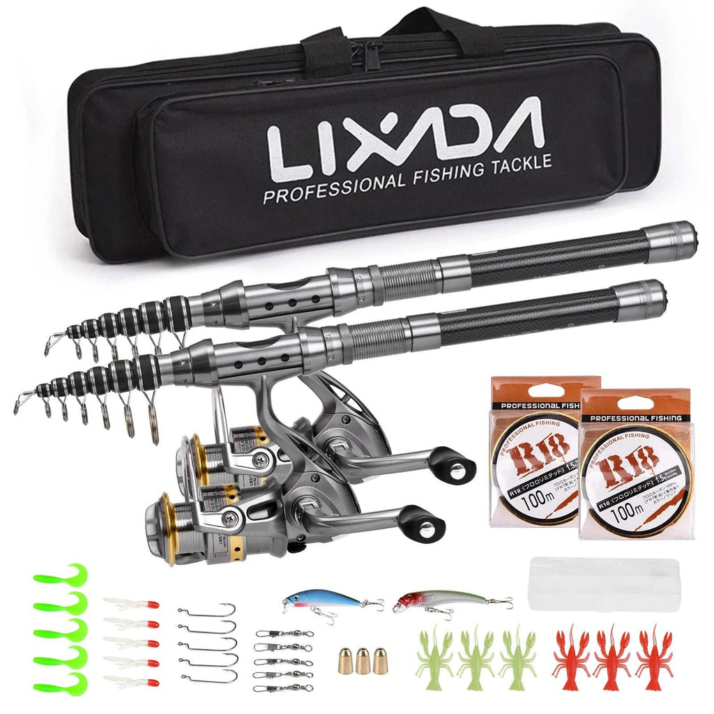 1.5/1.8/2.1/2.4m Fishing Pole Combo Set 2PCS Rod and Reel Telescopic Fishing Rod Carbon Fiber Spinning Reels Fishing Accessories-WAYBIKER
