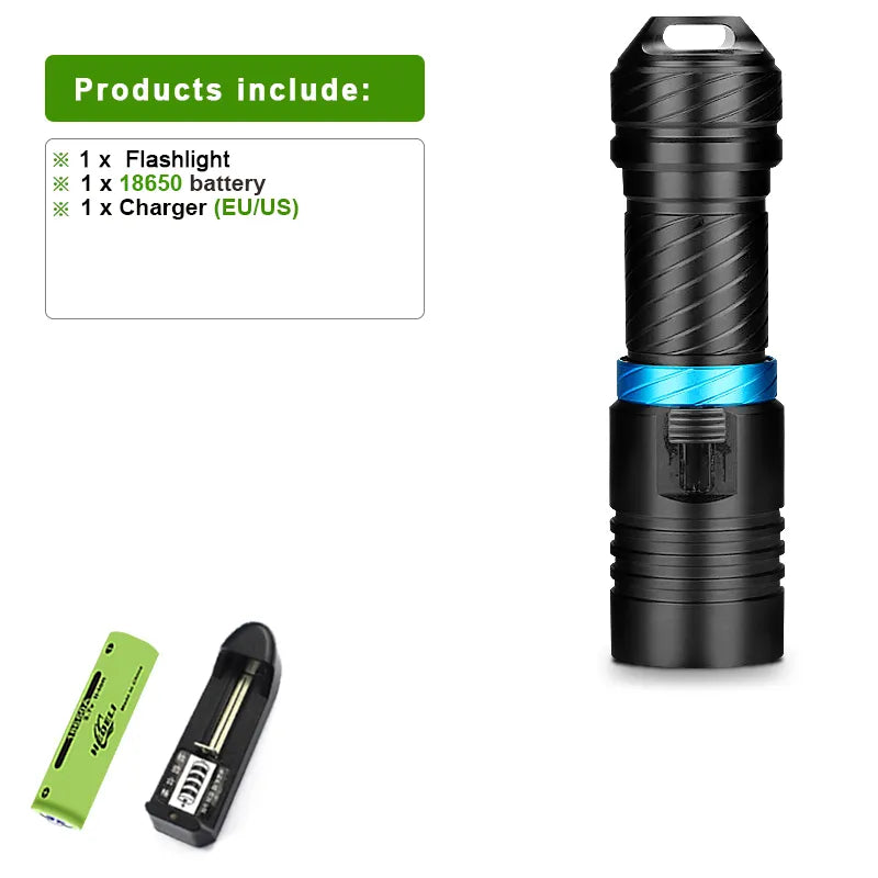 Professional Diving Torch IPX8 100M Diving Flashlight 18650 26650 Underwater Lamp Rechargeable Led Lantern Waterproof Flashlight-WAYBIKER