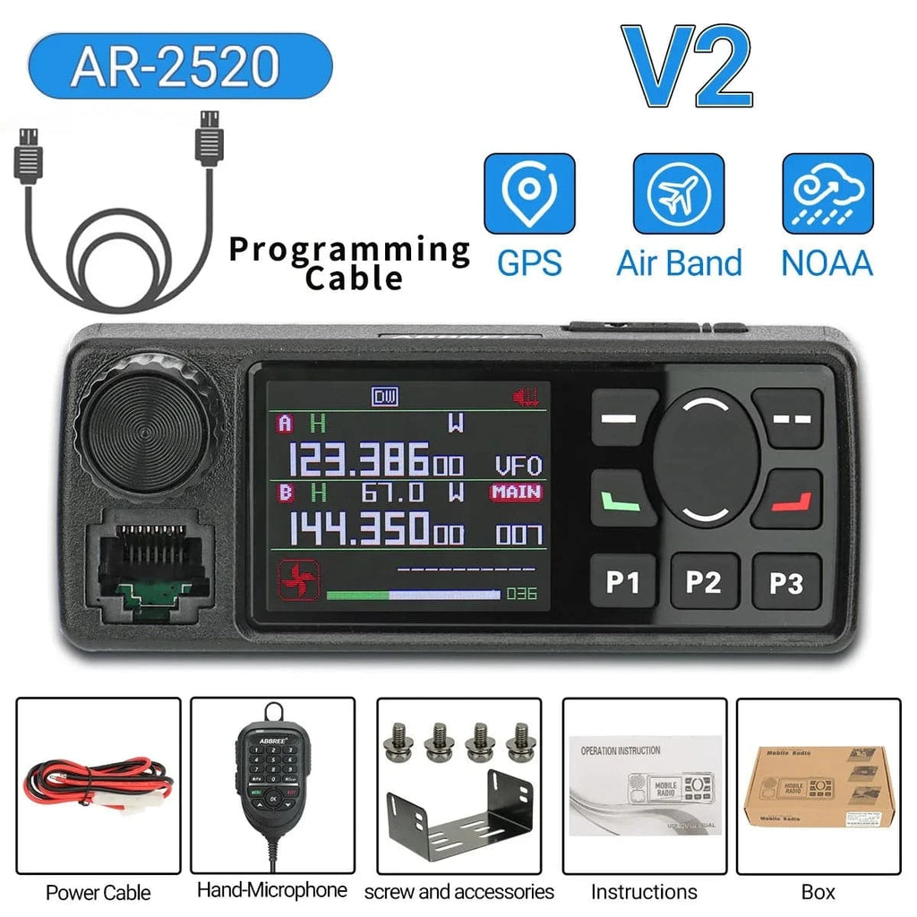 AR-2520 25W Air Band Mini Mobie Radio GPS 108-520MHz Full Band 999CH AM NOAA Long Range Car Radio Walkie Talkie Station with Mic-WAYBIKER