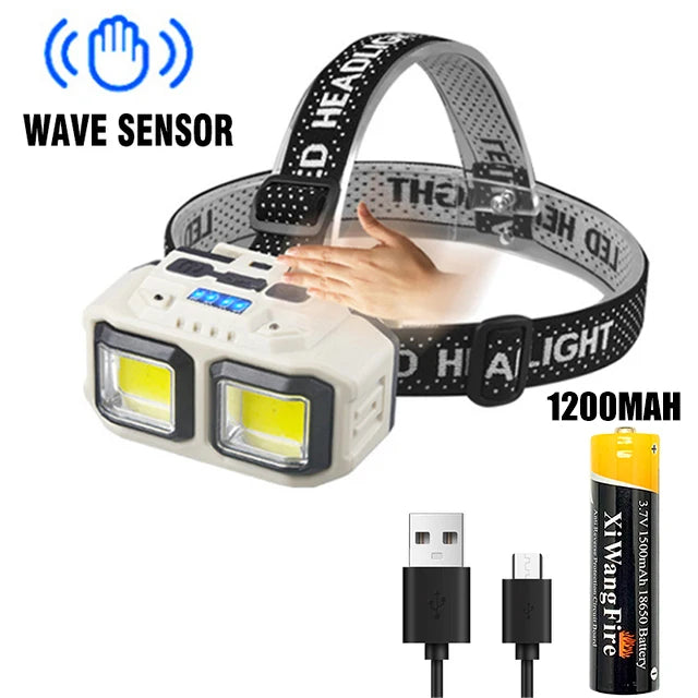 Powerful LED Induction Headlamp Type-C Charge 4 Lighting Modes Head Flashlight Waterproof Camping Fishing Mining Headlight-WAYBIKER