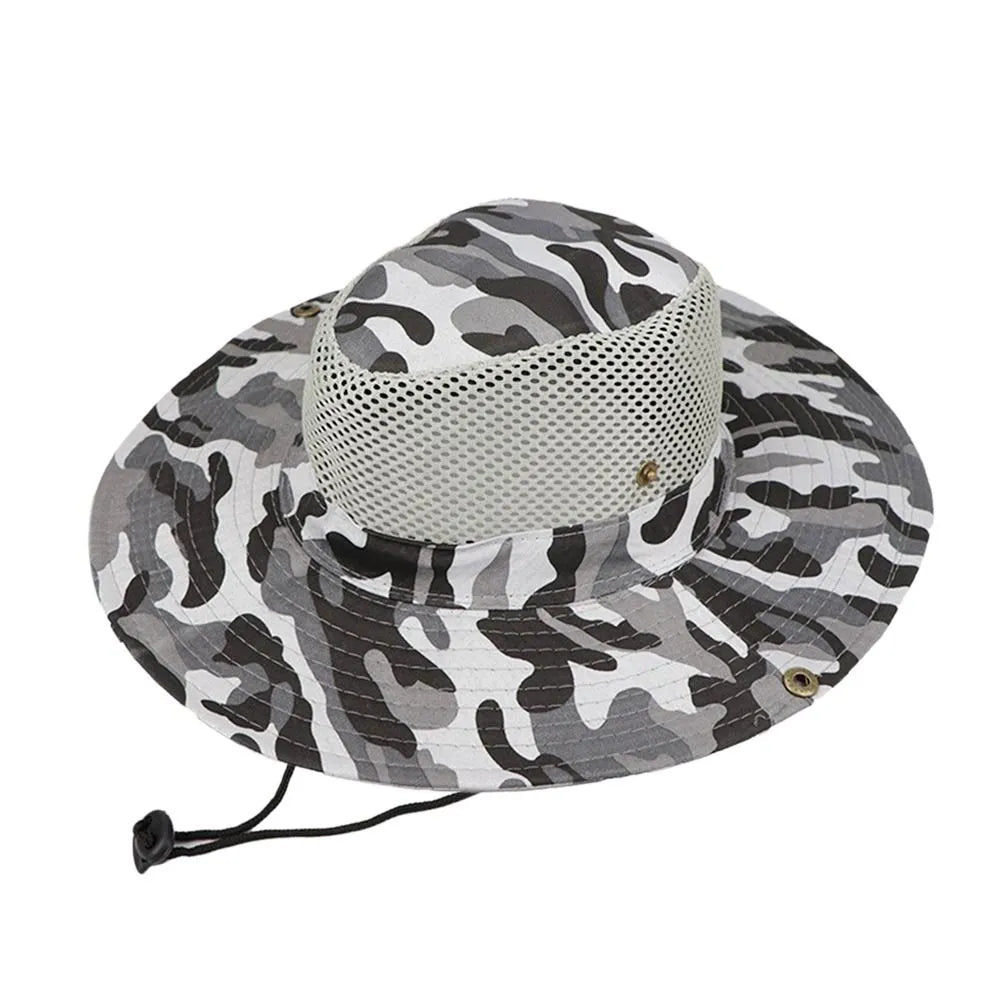 Outdoor Breathable Mesh Camouflage Bucket Hat Sun Protection Hunting Fishing Hiking Cap-WAYBIKER