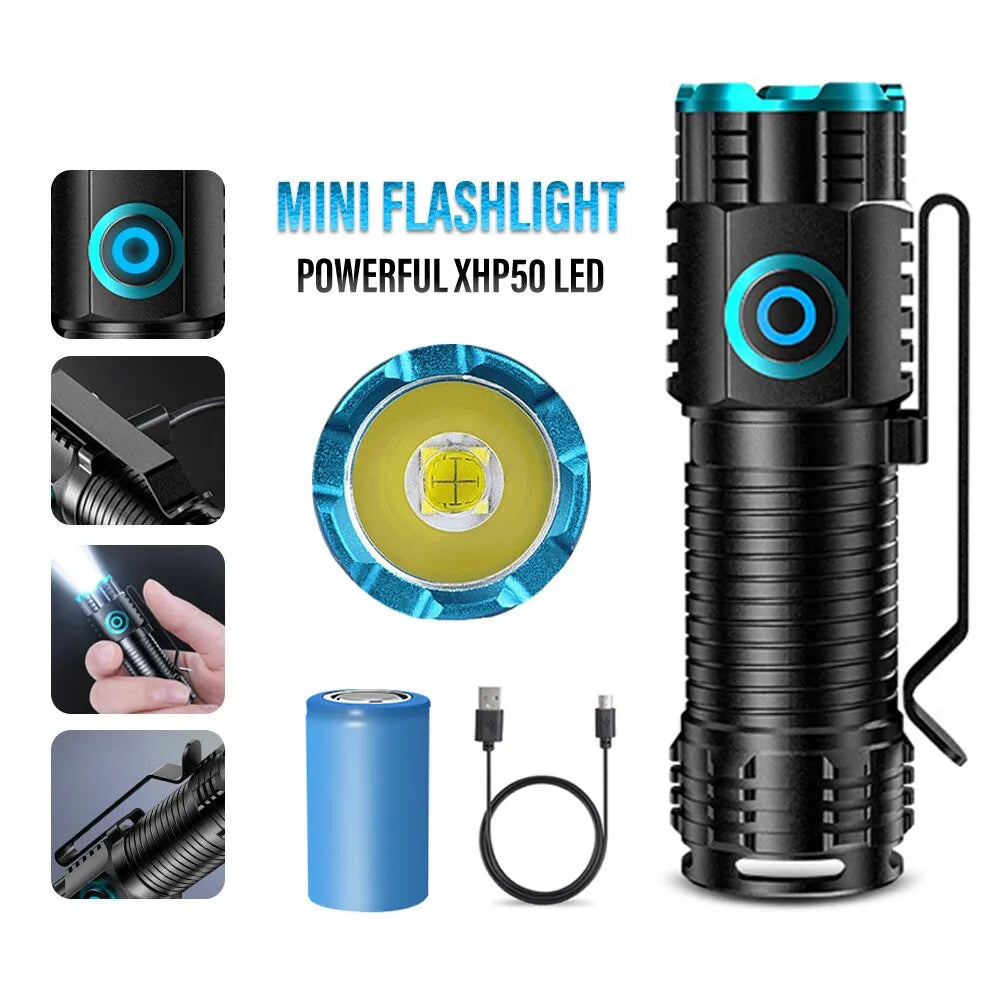 High Power Led Flashlights Mini XHP50 Camping LED Torch with Tail Magnet Camping Fishing Lantern USB Rechargeable Hat Clip Light