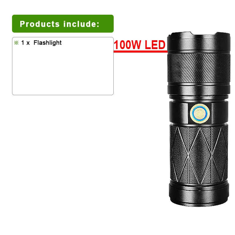 100W Powerful Flashlight With COB Light High Power Led Flashlights 7500mAh Powerful Torch Zoom 3000m Tactical Lantern Hand Lamp-WAYBIKER