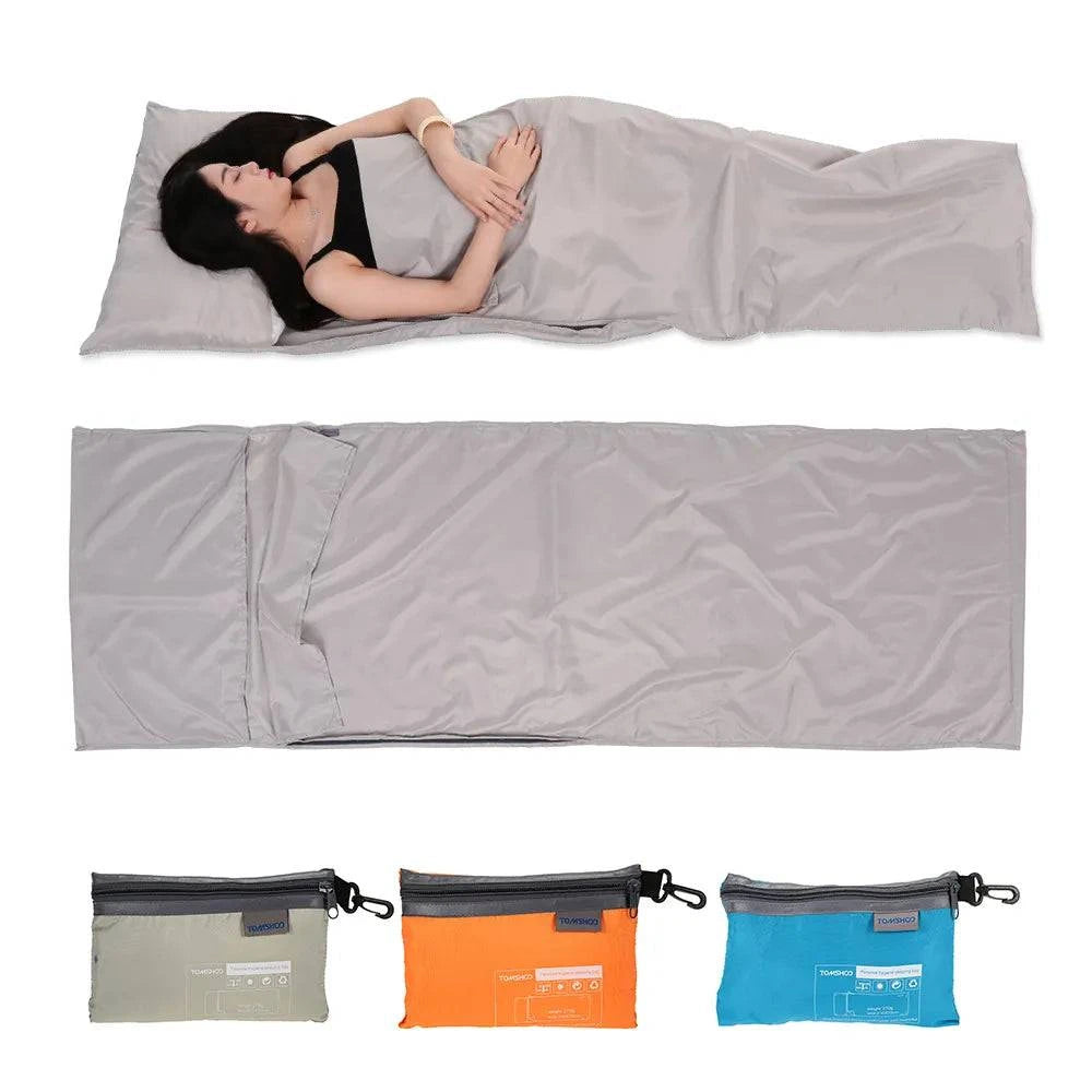 TOMSHOO Outdoor Camping Sleeping Bag Liner with Pillowcase Portable Outdoor Sleeping Bag Liner Lightweight Business Trip Hotel-WAYBIKER