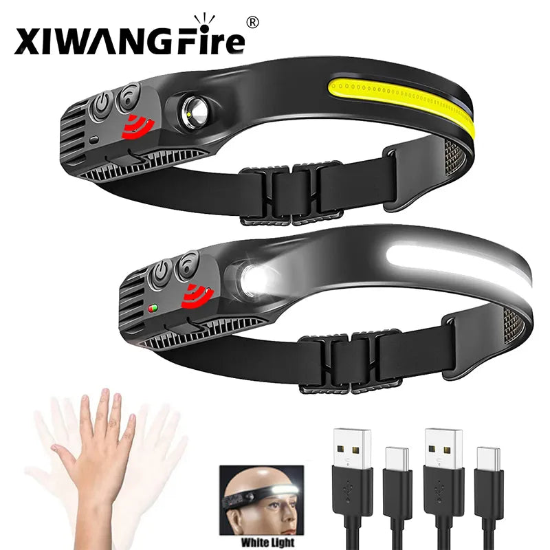 Led Sensor Headlamp USB Rechargable Head Flashlight 18650 Built-in Battery 5 Lighting Modes Head Torch Fishing Camping Lantern-WAYBIKER