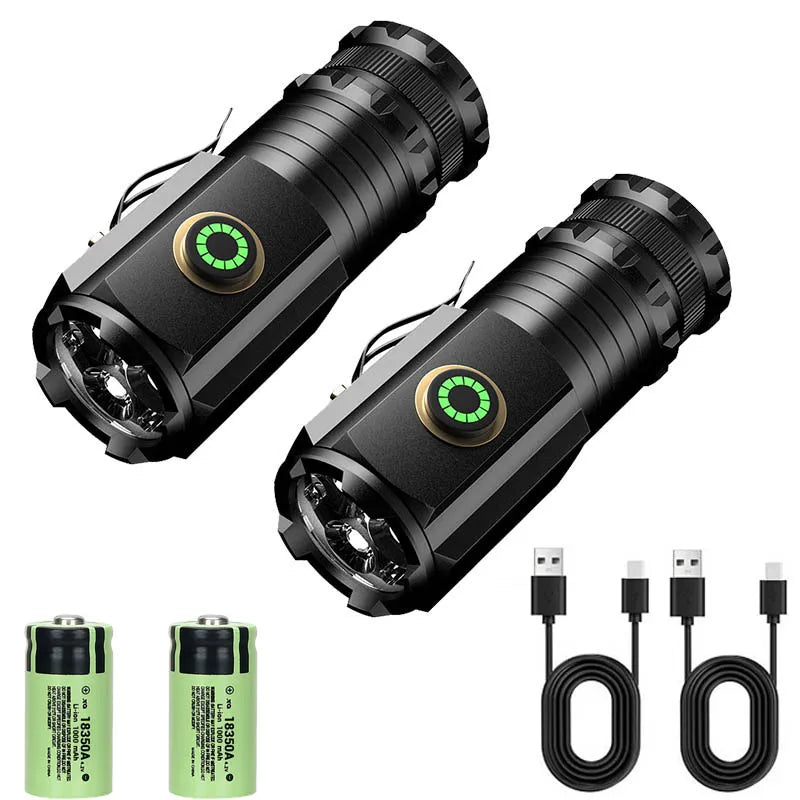 Mini LED Flashlight 3LED Ultra Strong Light Flash Light Portable USB Rechargeable Built-in Battery with Pen Clip and Tail Magnet-WAYBIKER