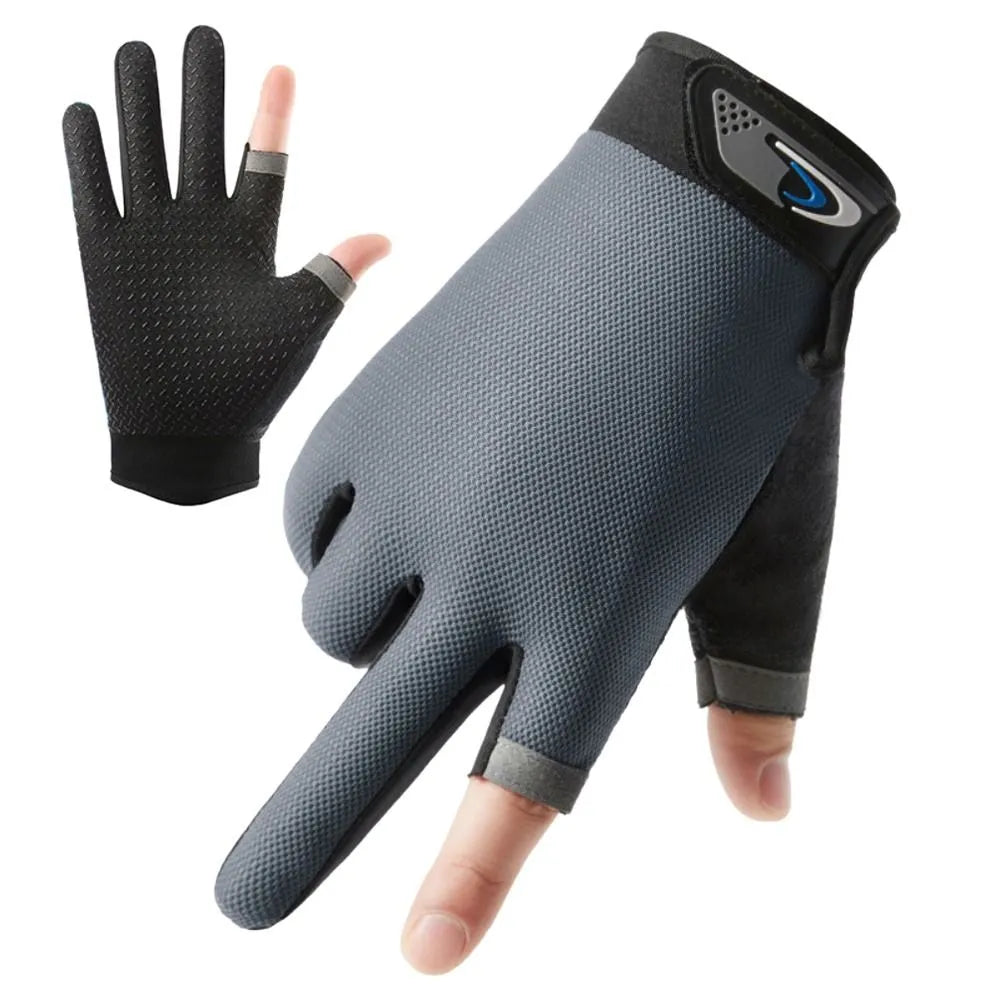 1Pair Men Fishing Gloves Women Two Finger Cut Male Touchscreen Angling Anti-Slip Sun-Proof Breathable Cycling Fitness Gloves-WAYBIKER