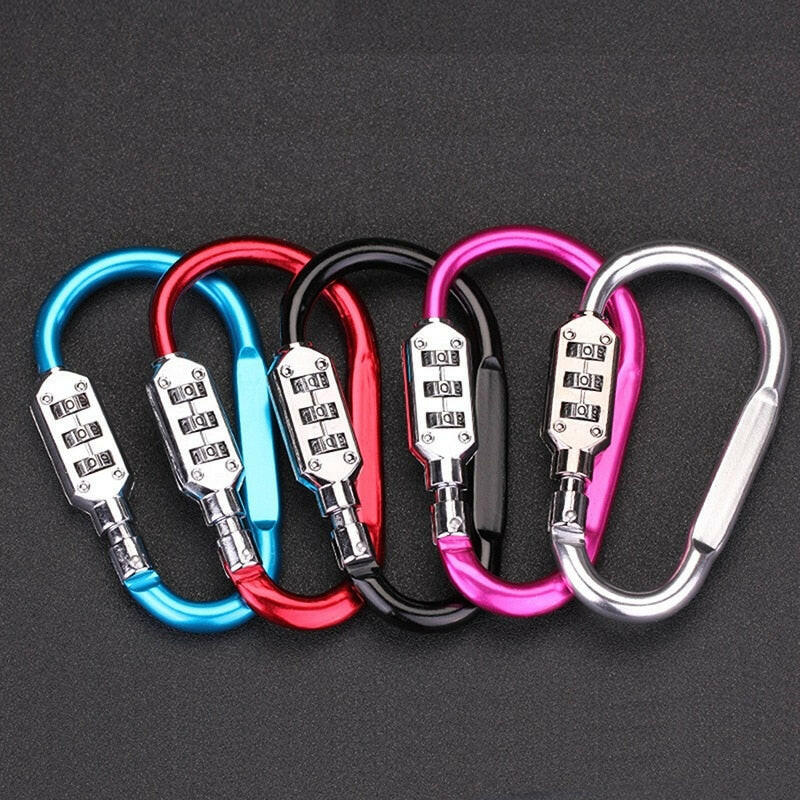 Bicycle Anti-theft Lock Carabiner Password Aluminum Alloy Hiking Bag Luggage Security Carabiner Lock3 Dial Password Padlock Tool-WAYBIKER