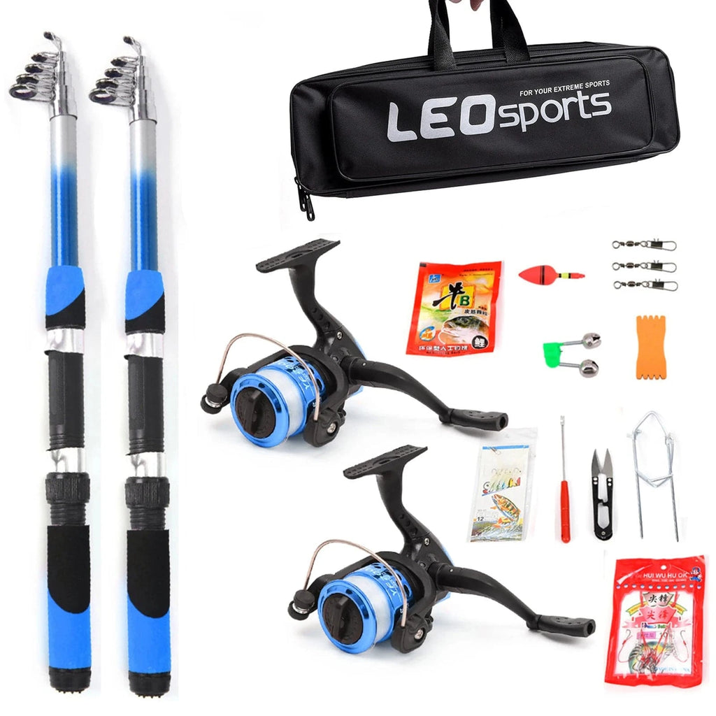 Fishing Rod Reel Combo Full Kit with 2PCS 2.1m Telescopic Fishing Rods 2PCS Spinning Reels Fishing Lures Hooks Fishing Bag-WAYBIKER