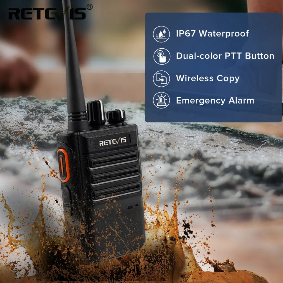 Walkie Talkie Retevis RB646 Long Range IP67 Waterproof PMR446 Walkie-talkie License Free 16CH Two Way Radio for Construction-WAYBIKER