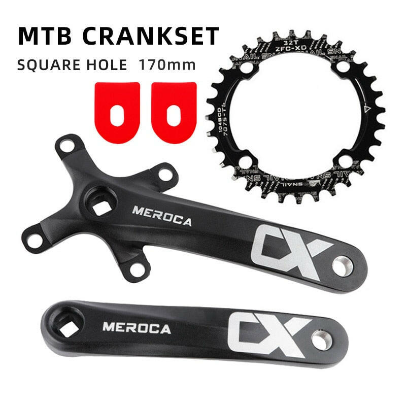 MEROCA CX Square Hole Bicycle Crankset 104BCD Aluminum Alloy Square Hole Mountain Bike Crankset 170mm 32T/34T/36T/38T/40T/42T-WAYBIKER