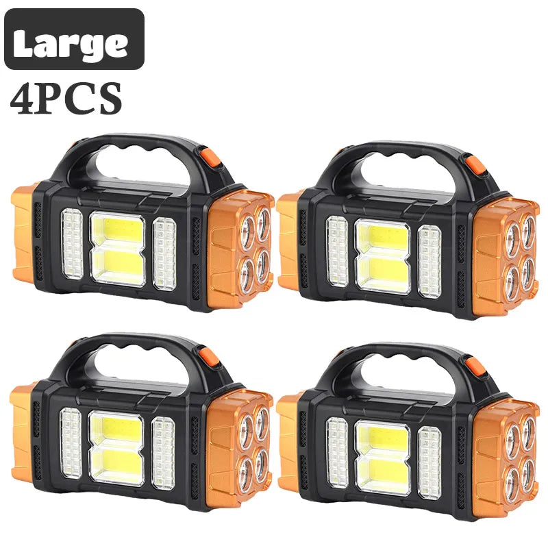 Portable Powerful Solar LED Flashlight With COB Work Lights USB Rechargeable Handheld 4 Lighting Modes Outdoor Solar Torch Light-WAYBIKER
