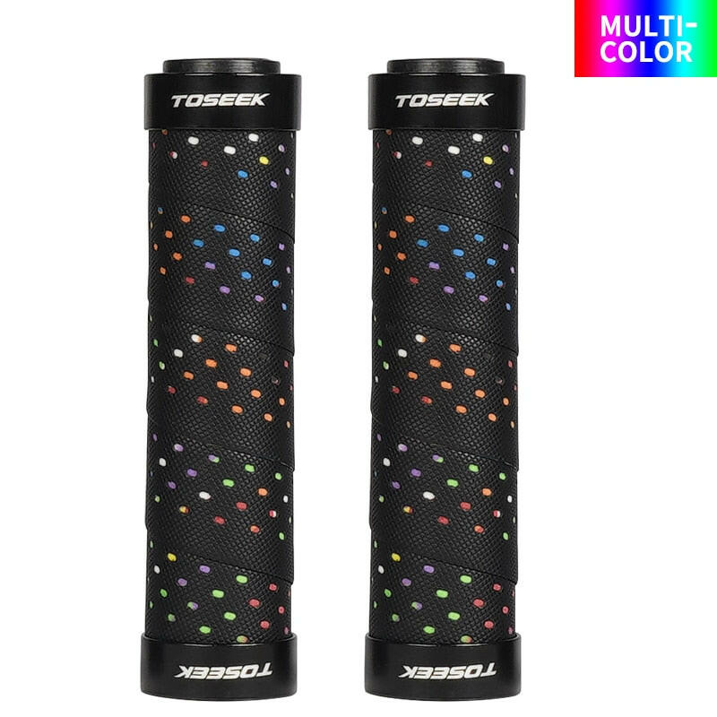 TOSEEK TS104 Bicycle Grips PU Tape Cover Grips Non-slip Aluminum Double Lock Bicycle Handles MTB Cuffs Mountain Bike Grips-WAYBIKER