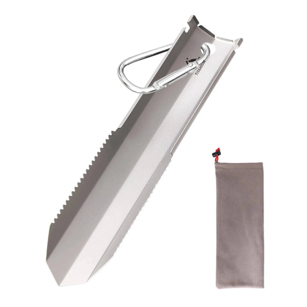 Titanium Garden Hand Serrated Shovel Outdoor Camping Hiking Fishing Backpacking Trowel with Clip-WAYBIKER