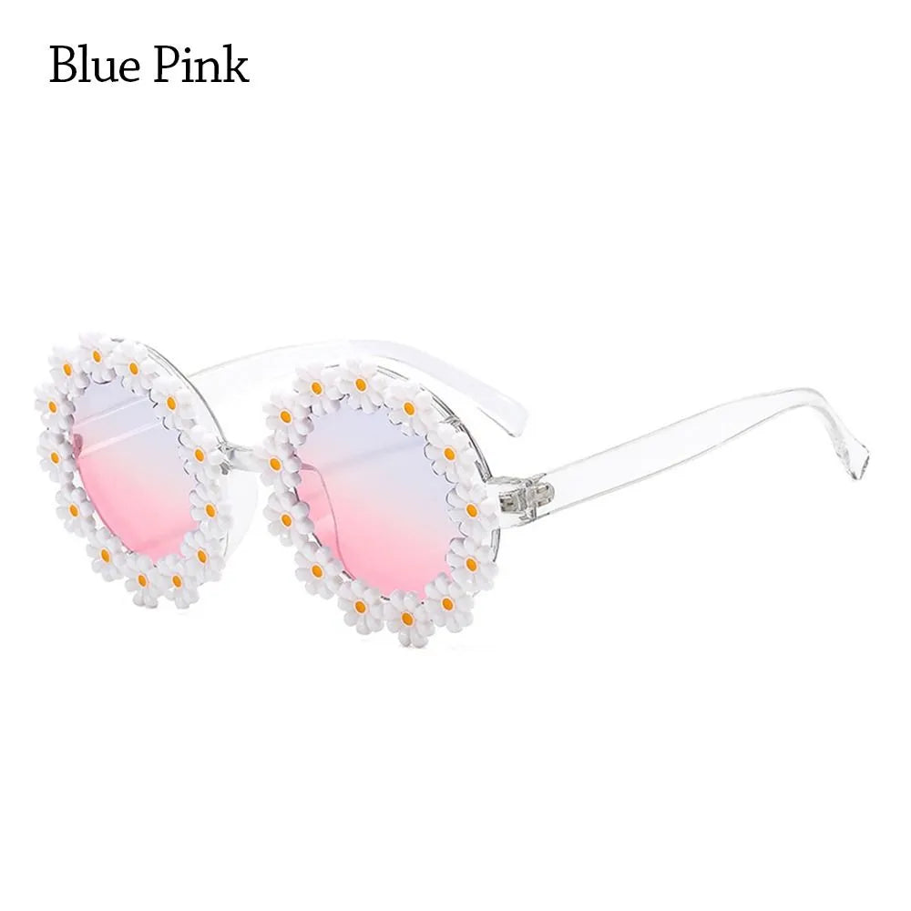 Retro Daisy Sunglasses for Women Flower Round Frame Sun Glasses Fashion Novel Disco Festival Party Shades for Adults Eyewear-WAYBIKER