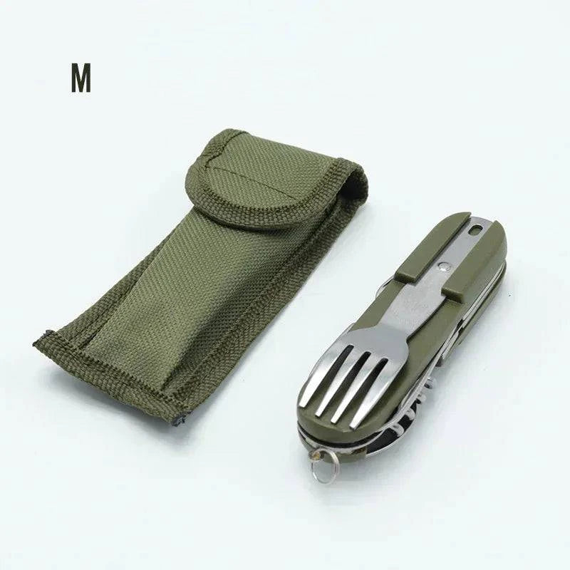 Camping Cutlery Stainless Steel Folding Knife Fork Spoon Portable Outdoor Tableware Camping Equipmen-WAYBIKER
