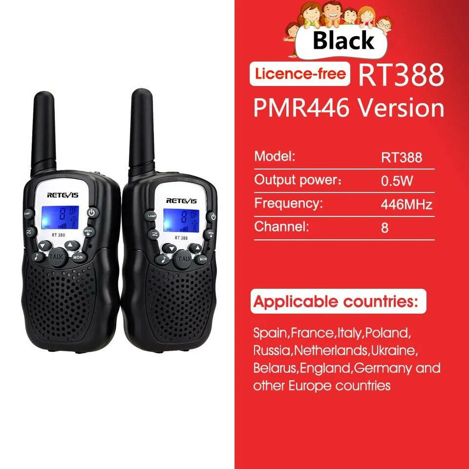 RETEVIS RT388 Walkie Talkie Children 2 Pcs Children Radio Receiver WalkieTalkies Kids Birthday Gift Child Toys for Boys Girls-WAYBIKER