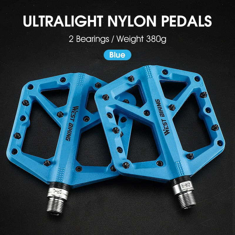 WEST BIKING Ultralight Nylon Bicycle Pedals Moutain Bike Pedals 2 Sealed Bearings Non-Slip Multicolor Bike Pedals MTB Accessorie