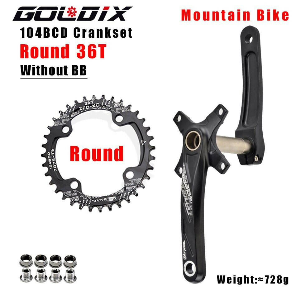 GOLDIX Bicycle Crank Chainring 104BCD MTB Bike Crank Aluminum Alloy with Bottom 170mm Crank Black 32T 34T 36T 38T Plate-WAYBIKER