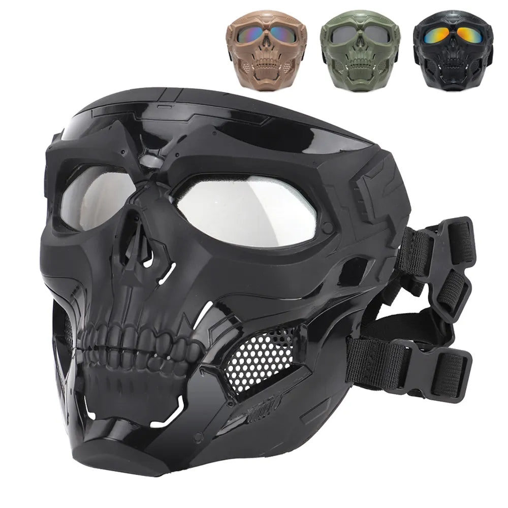 Cycling Colored Goggle Motorcycle Skull Skeleton Mask Windproof Full Face Mask Paintball Game Tactical Protection Helmet Mask-WAYBIKER