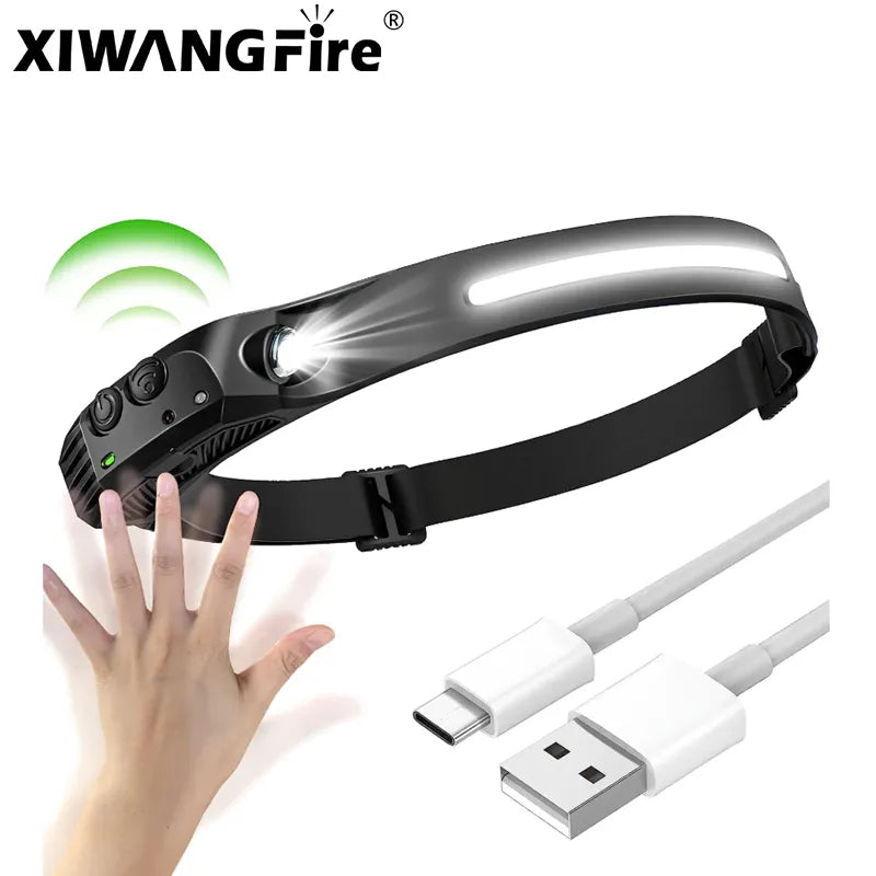 COB LED Induction Riding Headlamp 1200mAh USB Rechargeable Hunting Soft and not Strangling Flashlight Work Light 6 Modes Torch-WAYBIKER