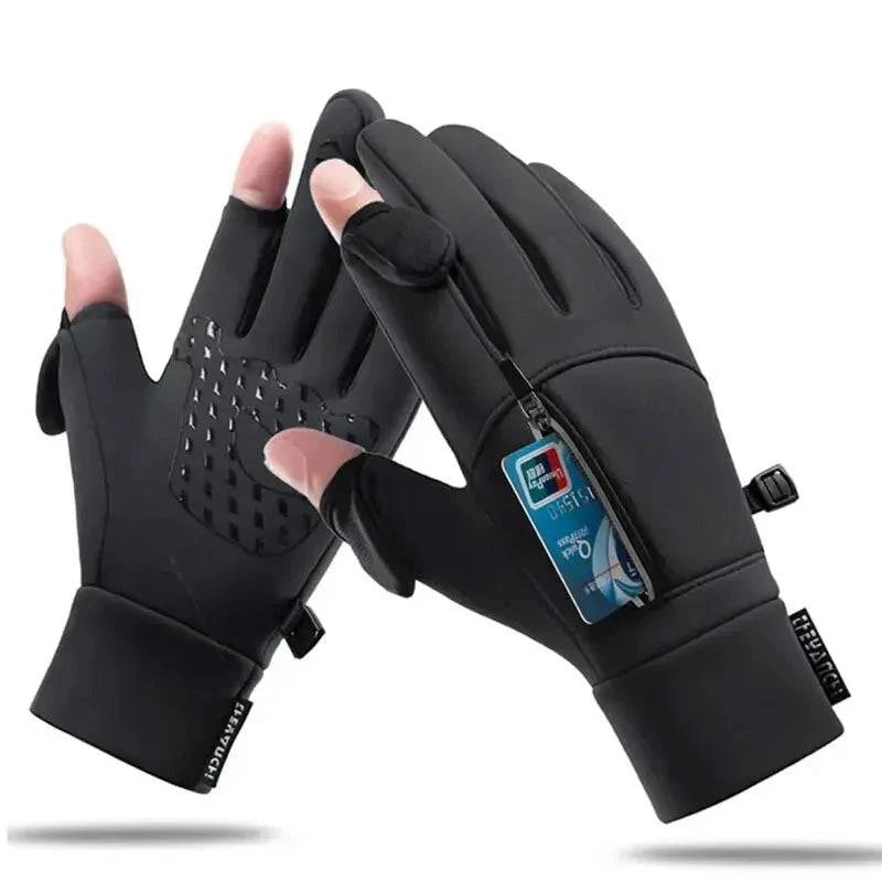 Winter Fishing Gloves 2 Finger Flip Waterproof Winter Gloves Windproof Photograph Men Women Warm Protection Fish Angling Gloves-WAYBIKER
