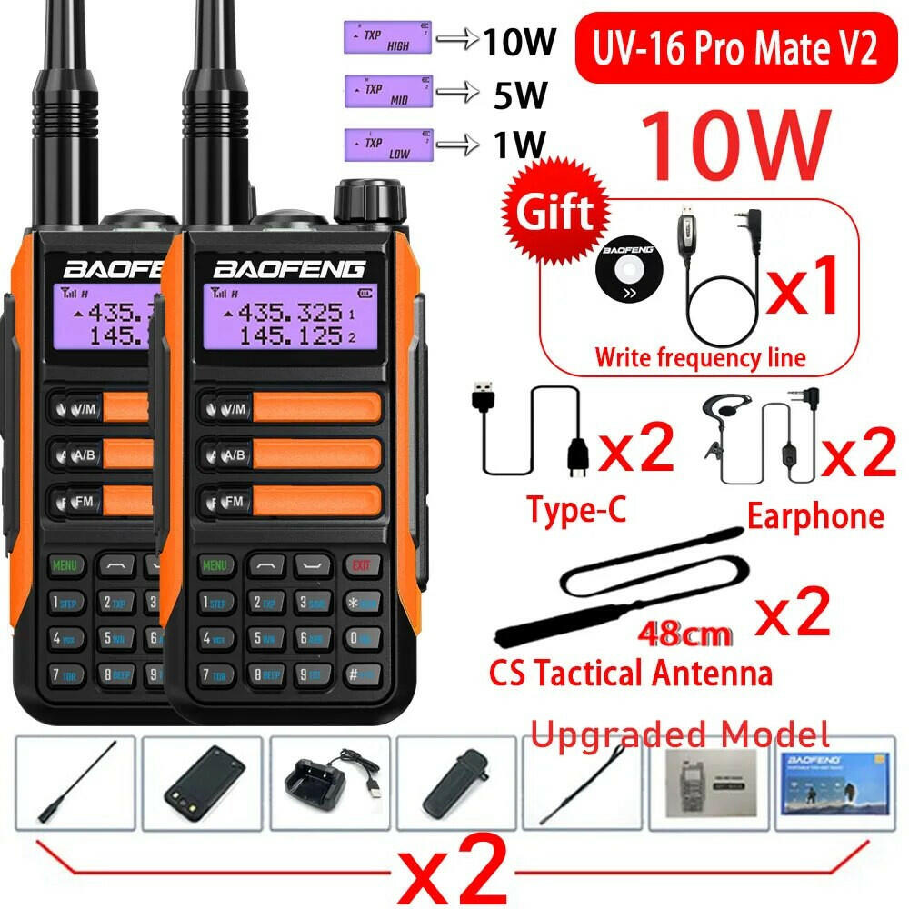 2Pack Baofeng UV16 Pro V2 Walkie Talkie 10W VHF UHF Dual Band Two Way CB Ham Radio UV-16 Portable Radio Transceiver UV5R UV10R-WAYBIKER