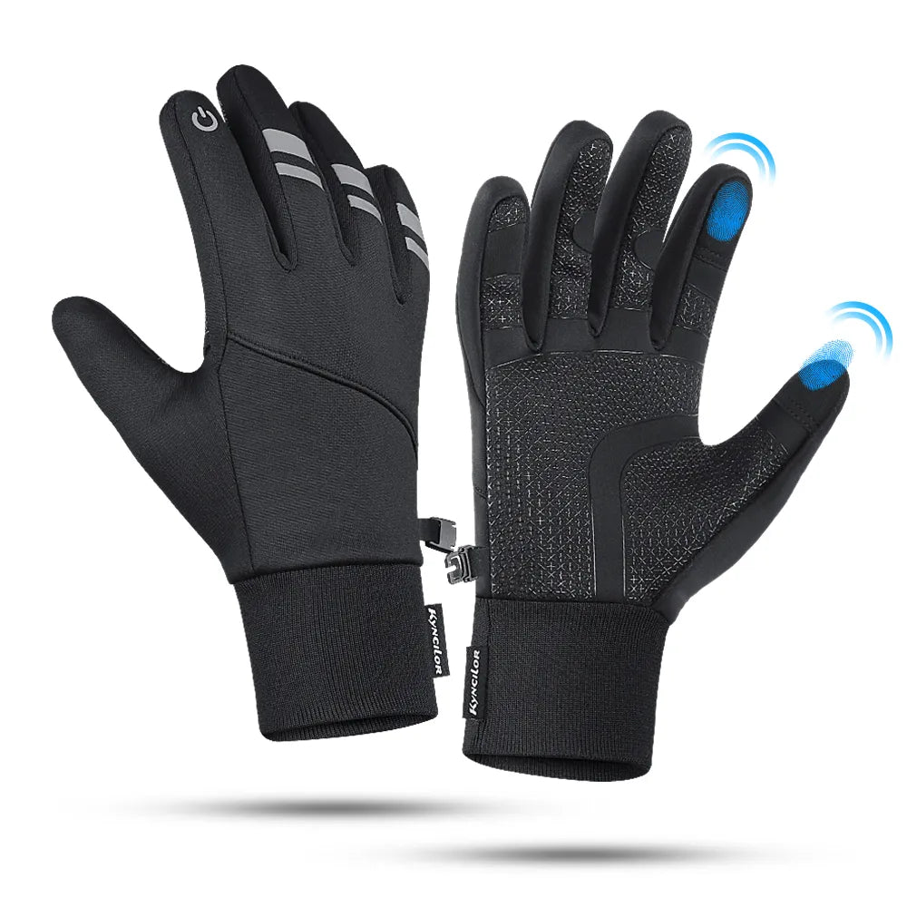 Autumn Winter Warm Cycling Gloves Water Windproof Touchscreen Anti-slip Bicycle Motorbike Gloves Men Black Hiking Mountaineering-WAYBIKER