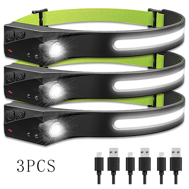 Portable LED COB Sensor Headlamp Built In Battery USB Rechargeable Waterproof Headlight Outdoors Camping Fishing Head Lantern-WAYBIKER